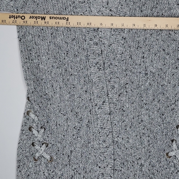 American Eagle Cardigan Sweater XS Gray Laced Hem Open Front Ribbed Knit Stretch - Picture 5 of 9